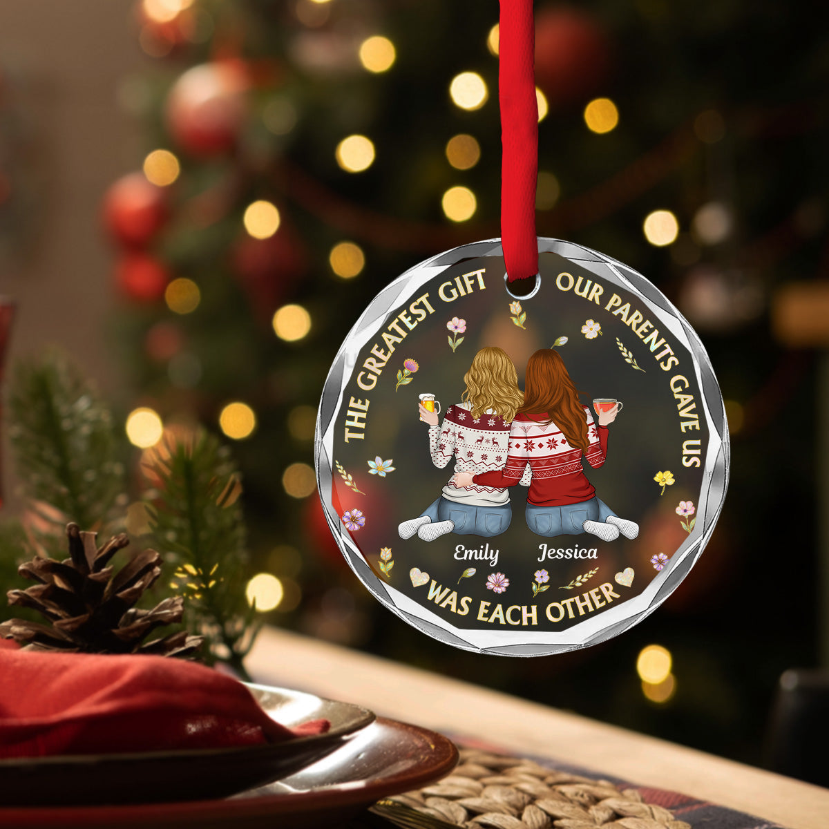 Custom Brothers & Sisters Christmas Ornament •  Our Parents Gave Us - Personalized Glass Ornament