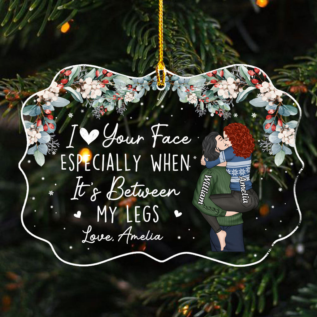 Custom Couple Christmas Ornament, Anniversary Gift •  I Love Your Face - Personalized Acrylic Ornament