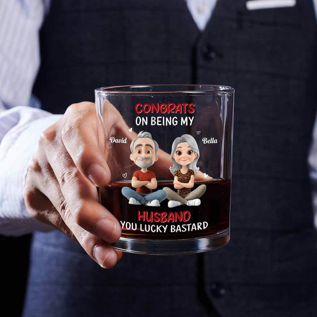 Custom Christmas Anniversary Birthday Drinkware Gifts for Husband • Congrats My Husband - Personalized Whiskey Glass