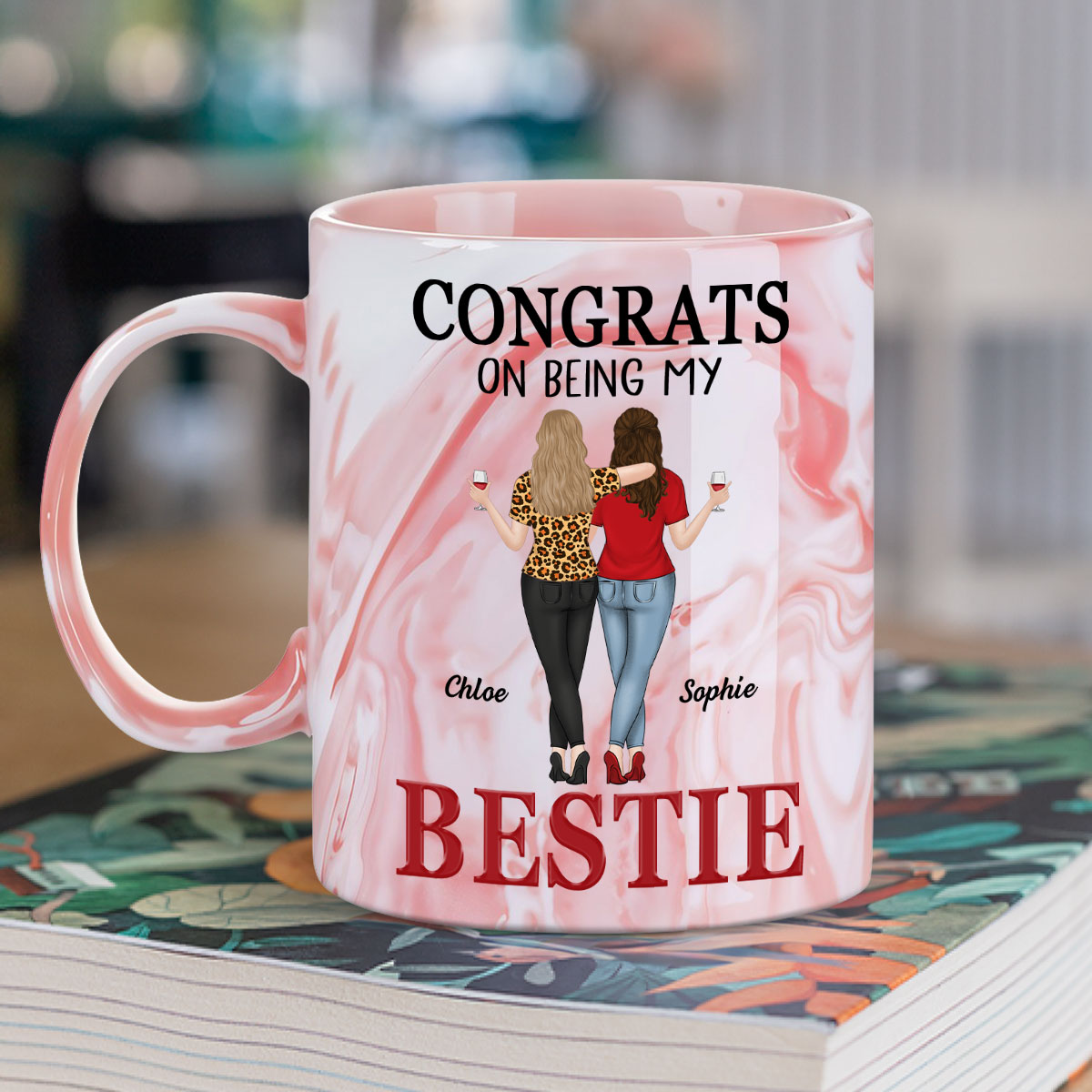 Custom Best Friend, Christmas & Birthday Friendship Keepsake Gift • My Lovely Besties - Personalized Pink Marble Mug