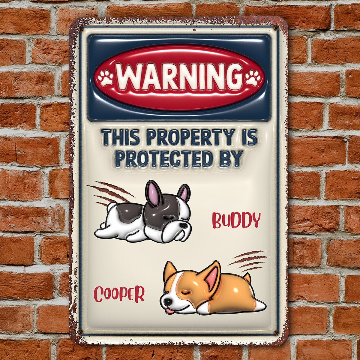 Custom Dog Lovers Wall Decor, Unique Pet Family Keepsake • Property Is Protected By - Personalized 3D Inflated Effect Metal Sign
