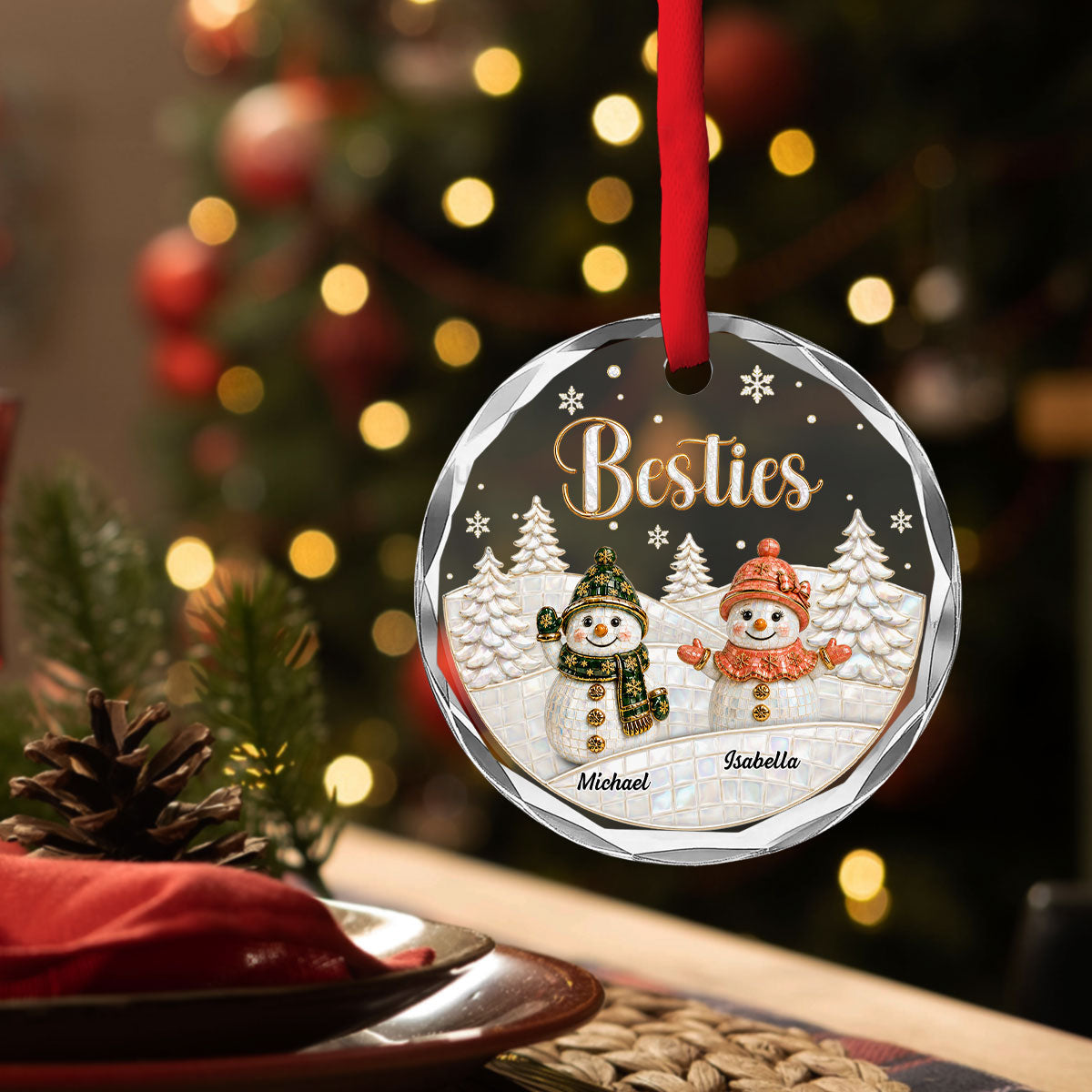 Custom Brothers & Sisters Christmas Ornament •  Forever Connected - Personalized Glass Ornament