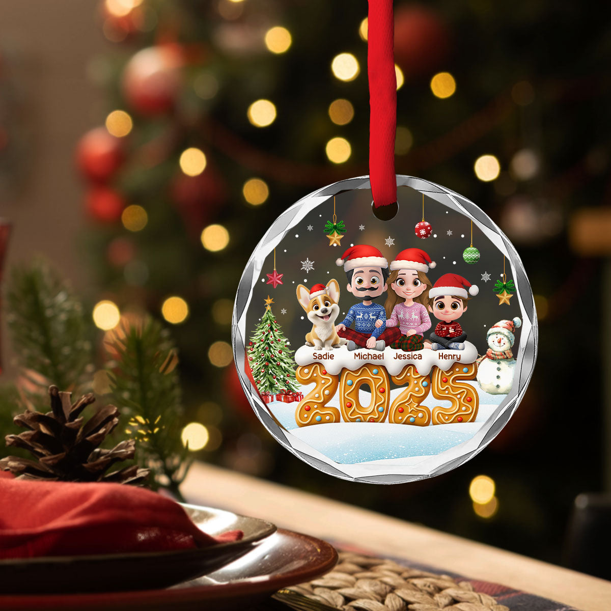 Custom Family Ornament, Christmas Gift for Family Members •  Family Of This Year - Personalized Glass Ornament