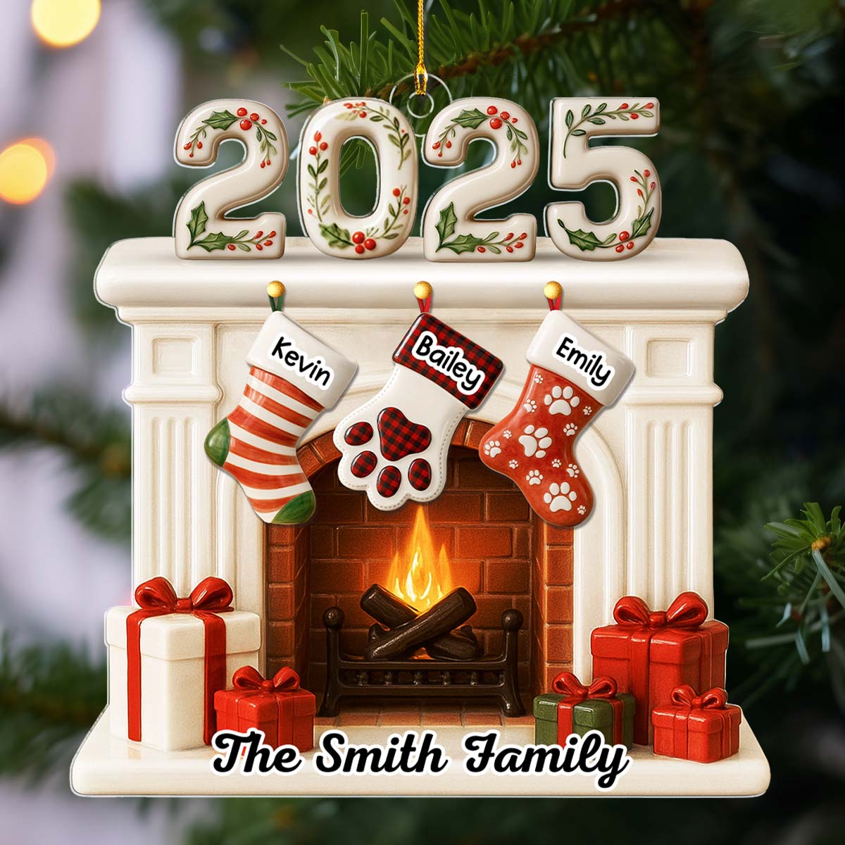 Custom Family Ornament, Christmas Gift for Family Members •  Fireside Memories Ver 2 - Personalized Acrylic Ornament