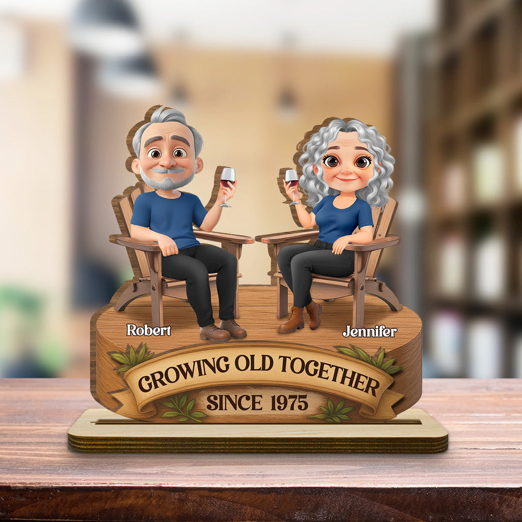 Custom Couple's Decor, Anniversary & Wedding Gift • Love That Grows With Time - Personalized 2-Layer Wood Plaque With Flat Base
