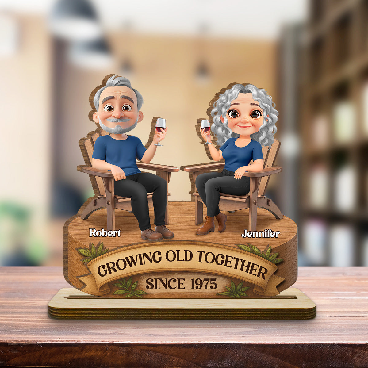 Custom Couple's Decor, Anniversary & Wedding Gift • Love That Grows With Time - Personalized 2-Layer Wood Plaque With Flat Base