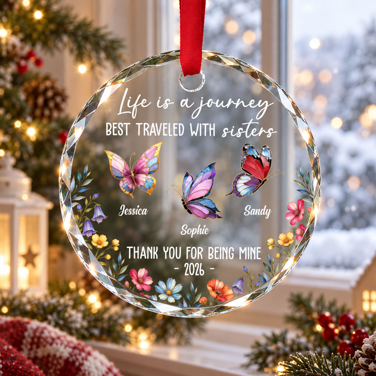 Custom Sister Christmas Ornament •  Best Sisters - Personalized Glass Ornament