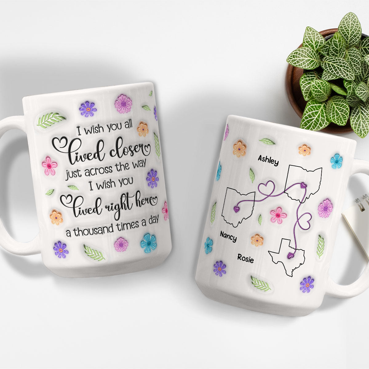 Custom Best Friend, Christmas & Birthday Friendship Keepsake Gift • Wish We Were Together Always - Personalized 3D Inflated Effect Mug