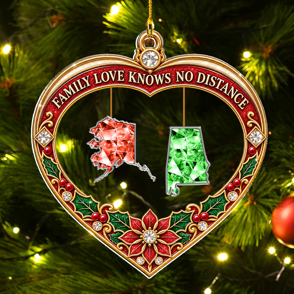 Custom Family Christmas Ornament for Long Distance Families •  No Distance For Family Love - Personalized Acrylic Ornament