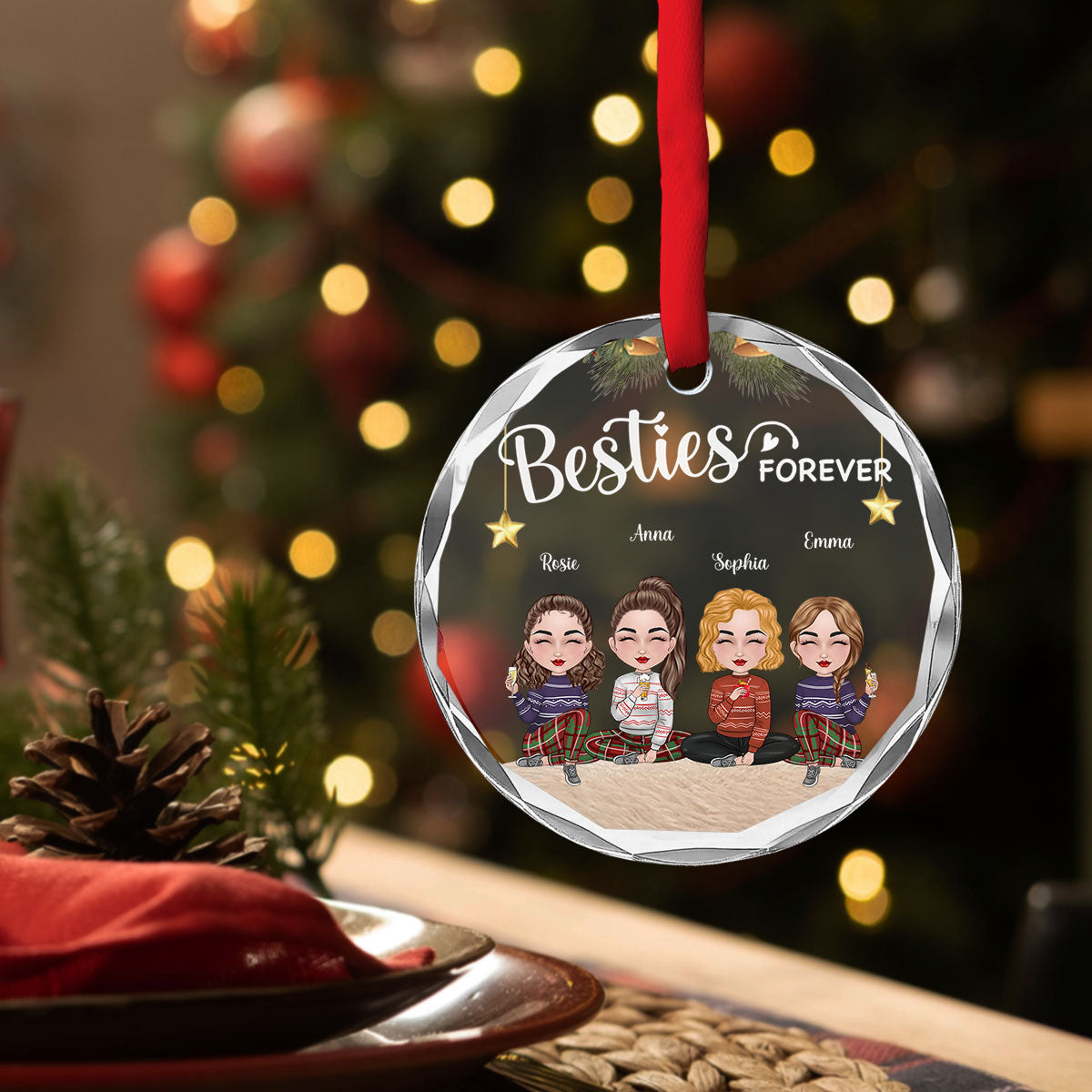 Custom Keepsake Christmas Ornament •  Sisters Forever Christmas - Personalized Glass Ornament