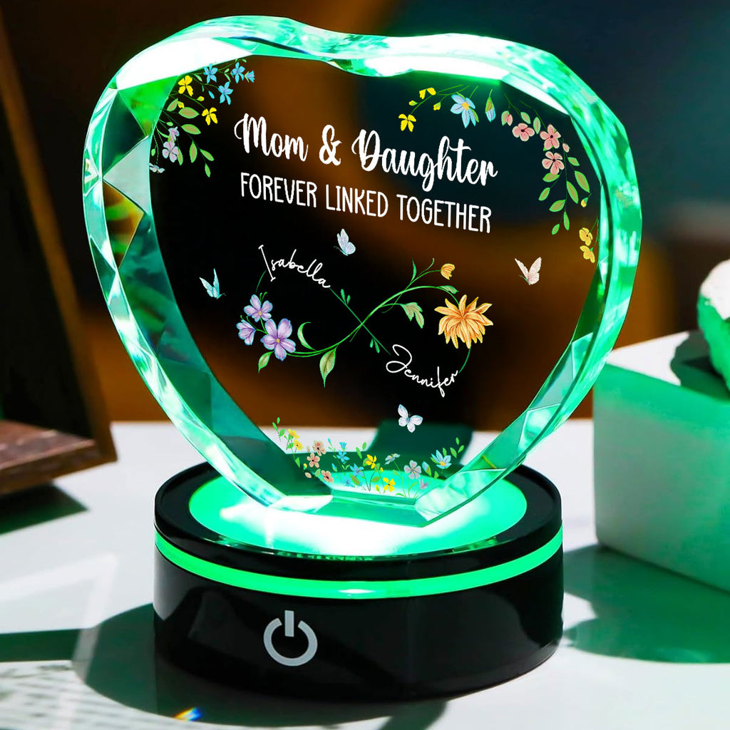 Mom And Daughter Forever Linked - Personalized Crystal Led Light