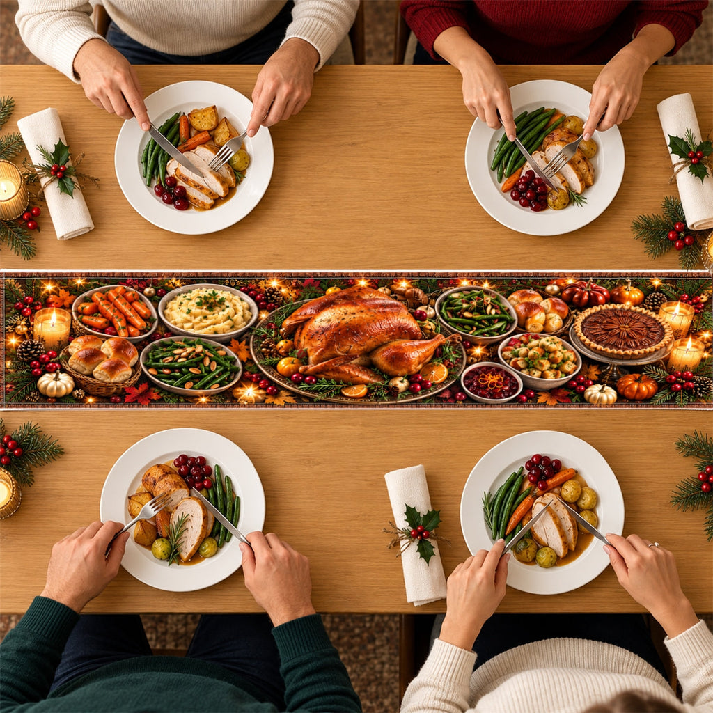 Custom Family Name Christmas Gifts, Holiday Decor Gift • Happy Meal - Personalized Table Runner