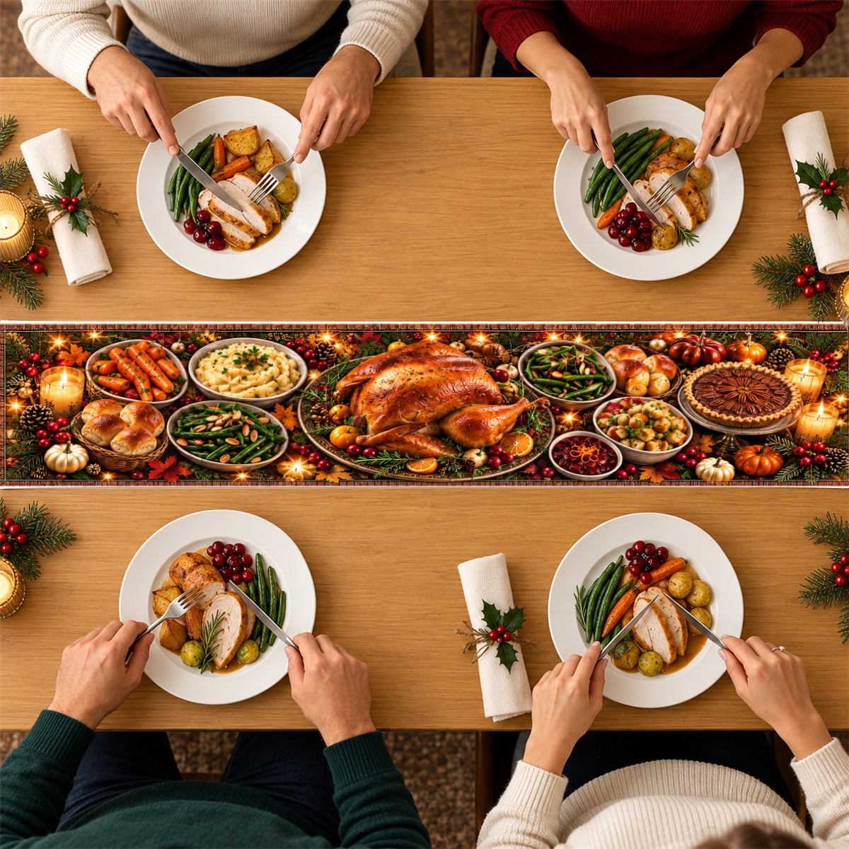 Custom Family Name Christmas Gifts, Holiday Decor Gift • Happy Meal - Personalized Table Runner