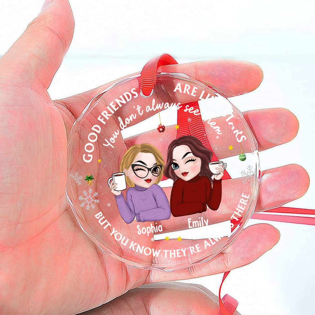 Custom Friendship Christmas Ornament, Best Friend Gift •  Friend Are My Star - Personalized Glass Ornament