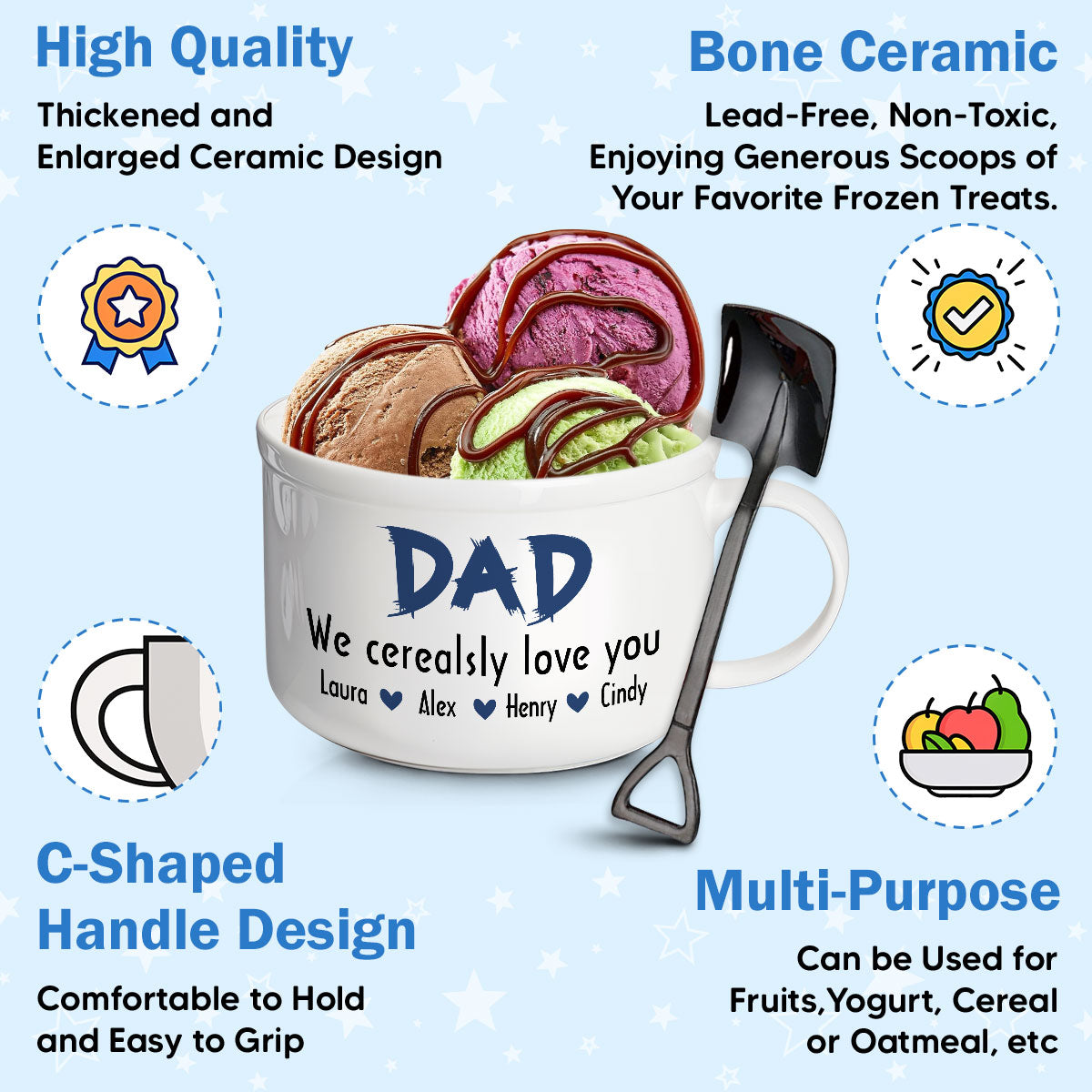 Dad We Cerealsly Love You - Personalized Ceramic Bowl