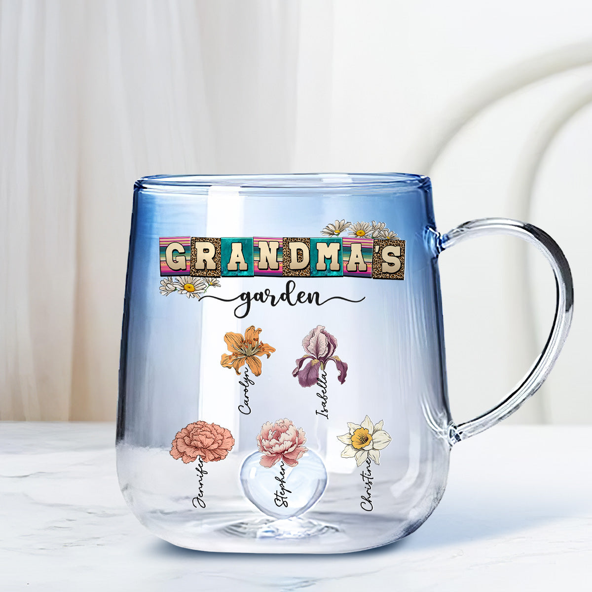 Custom Mother's Day Gift for Mom & Grandma • Lovely Grandma - Personalized Blue Gradient Glass Mug
