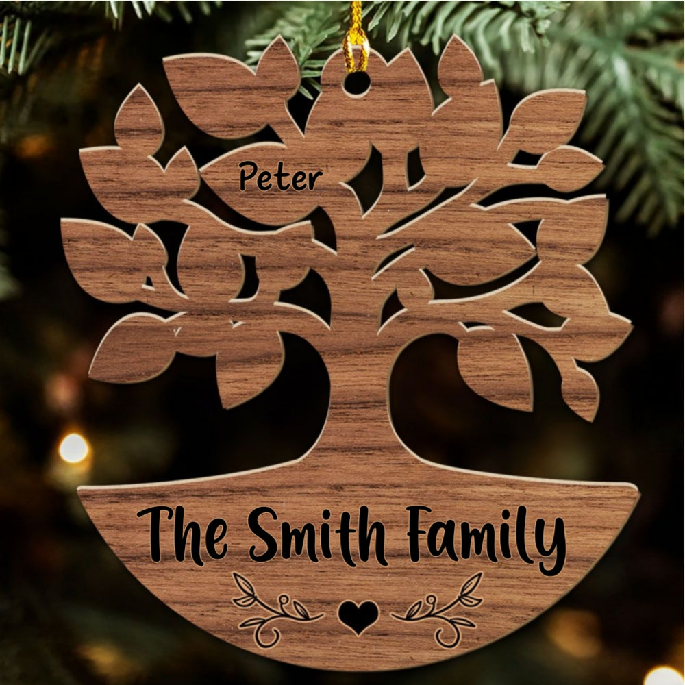 Custom Family Ornament, Christmas Gift for Family Members •  Warm Family Tree - Personalized Wood Ornament