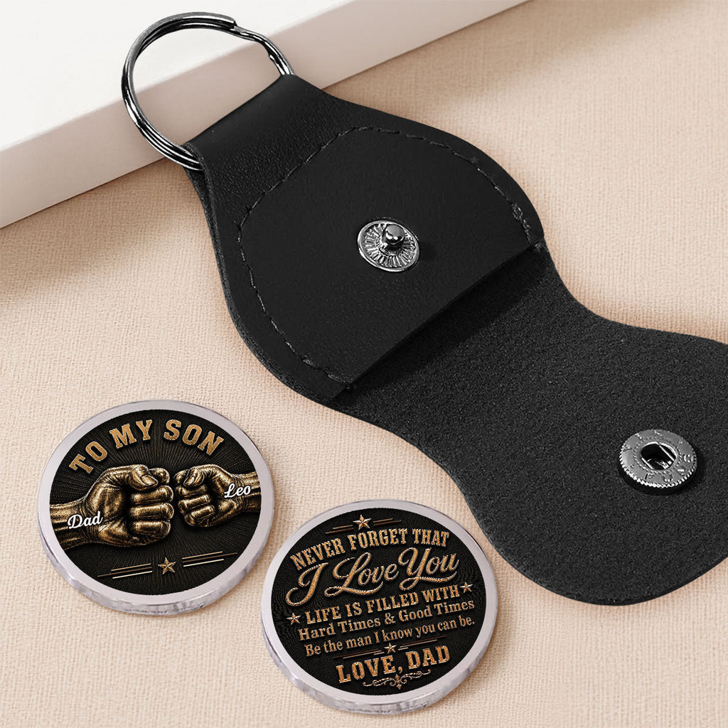 Custom Coin Keychain for Son, Father's Day Birthday Gifts • Son Keep Moving Forward - Personalized Pocket Hug