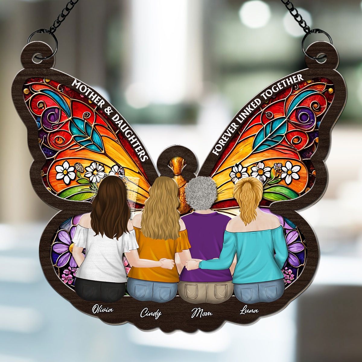 Custom Hanging Decor for Mom Daughter, Mother's Day Birthday Gifts • Mom And Daughter Forever Linked Together - Personalized Suncatcher