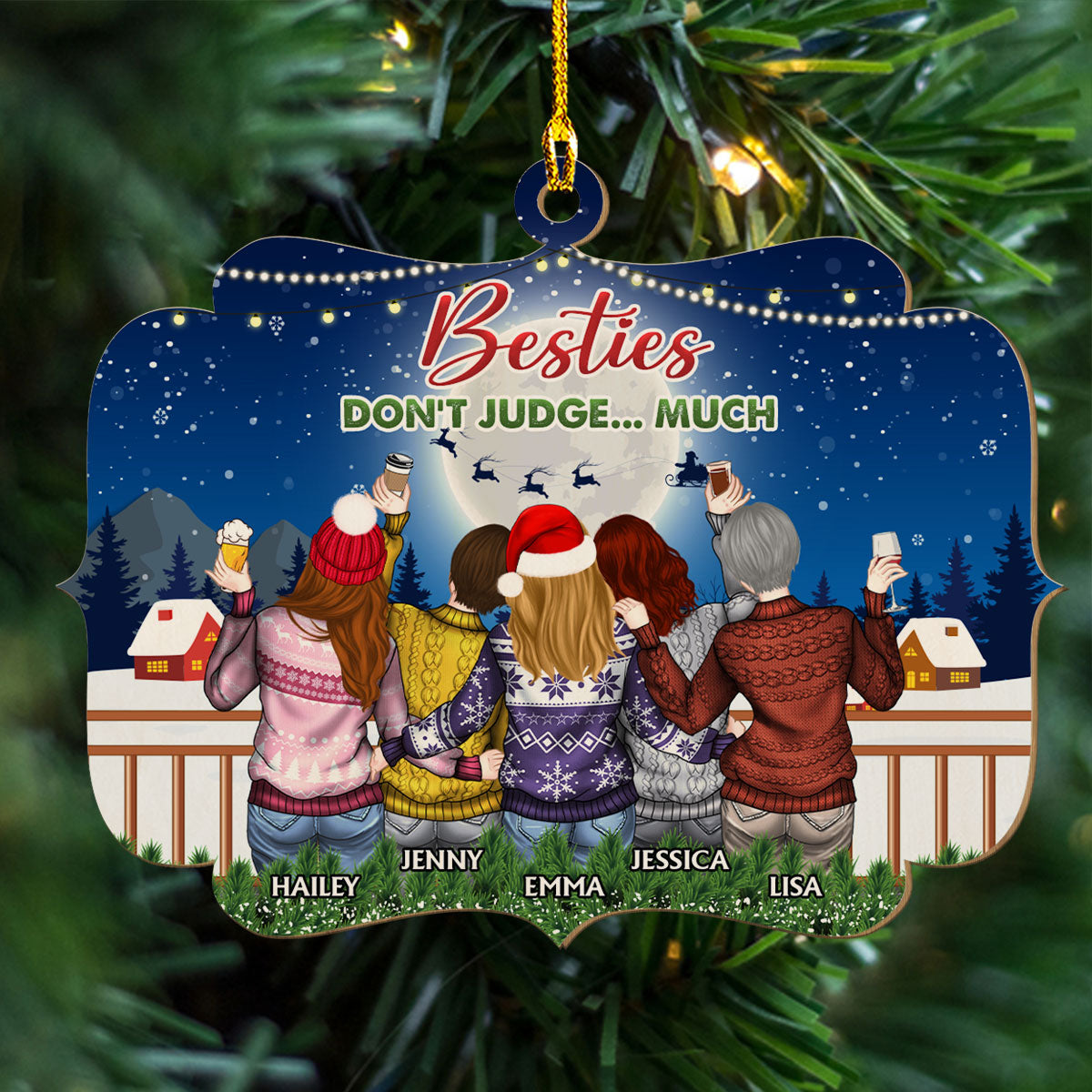 Custom Friendship Christmas Ornament, Best Friend Gift •  Punch Bitch Besties - Personalized Wood Ornament