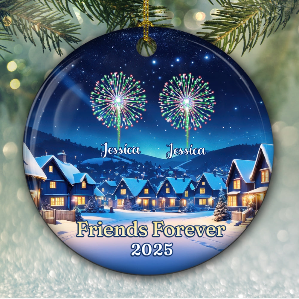 Custom Friendship Christmas Ornament, Best Friend Gift •  Friends Firework Light Up Our Lives - Personalized Ceramic Ornament