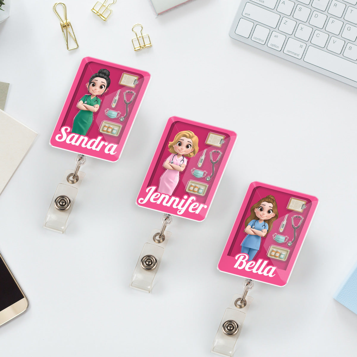 Custom Nurse ID Holder, Christmas Birthday Gifts for Healthcare Workers • Little Nurse Hero - Personalized Acrylic Badge Reel