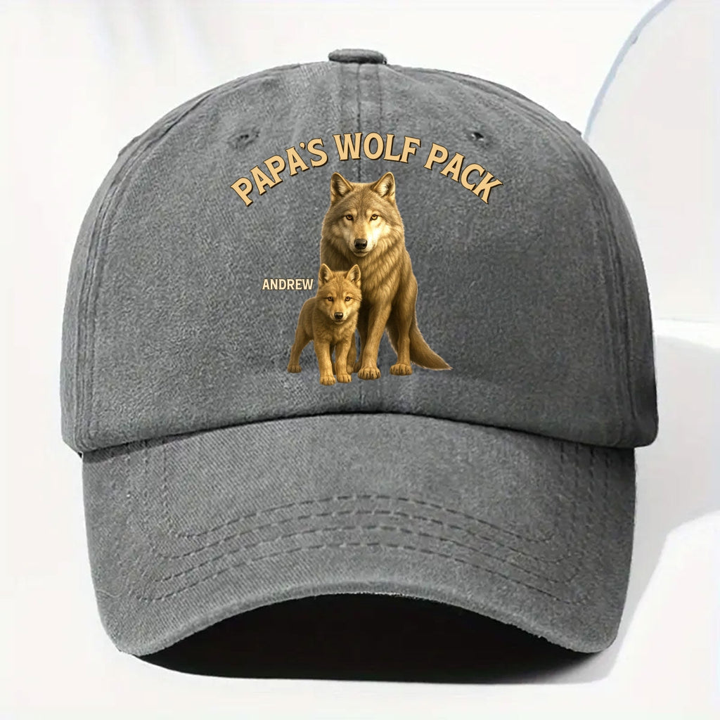 Papa’s Wolf Pack - Personalized Vintage Washed Denim Cap
