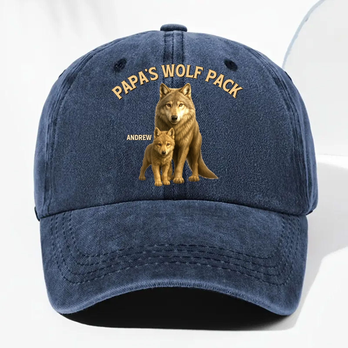 Papa’s Wolf Pack - Personalized Vintage Washed Denim Cap