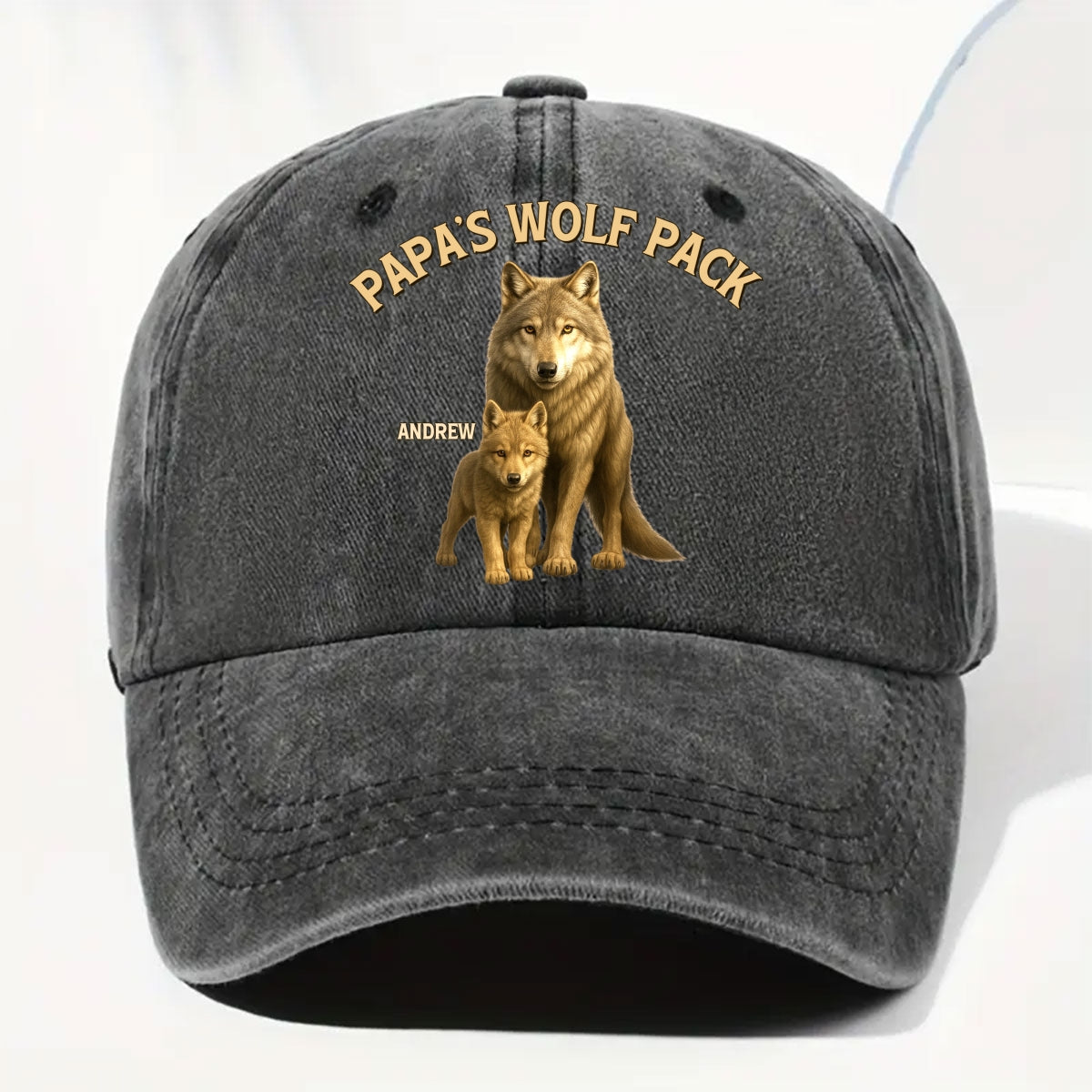 Papa’s Wolf Pack - Personalized Vintage Washed Denim Cap