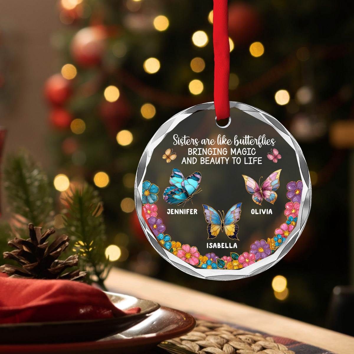 Custom Sister Christmas Ornament •  Beauty And Magic - Personalized Glass Ornament