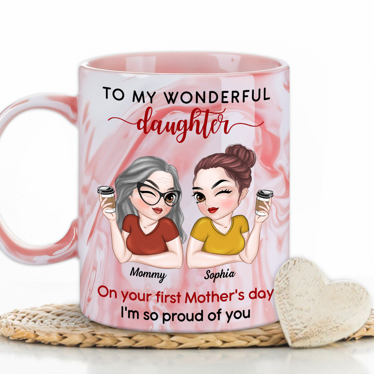 Custom First Mother's Day for Daughter, Christmas Gift for New Mom • To My Amazing Daughter - Personalized Pink Marble Mug