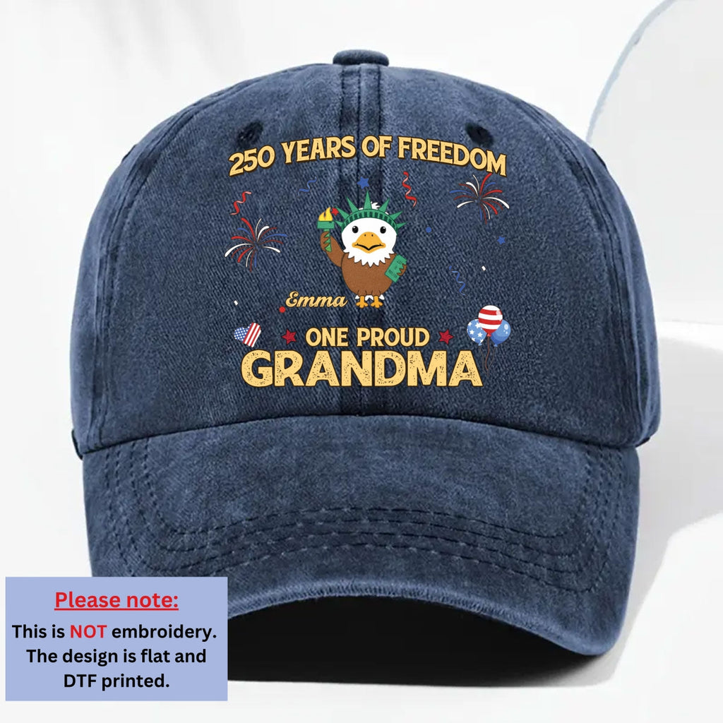 Custom Christmas Headwear Birthday Gifts for Grandpa • One Proud Grandpa Dad - Personalized Vintage Washed Denim Cap