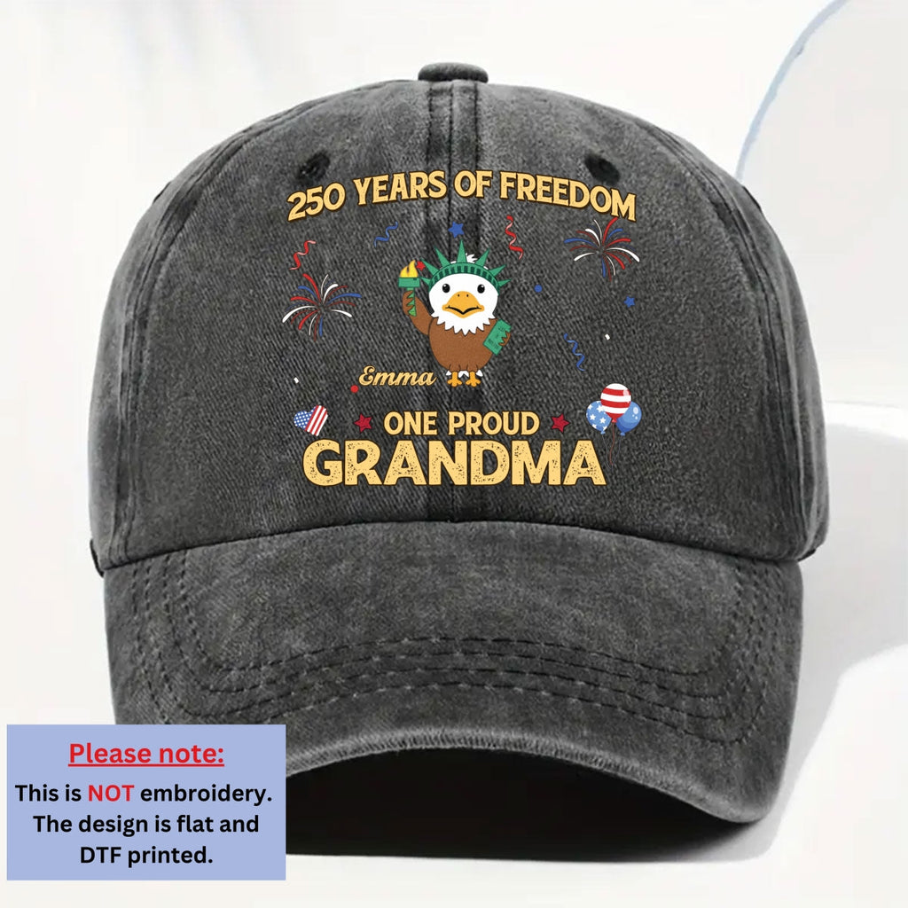 Custom Christmas Headwear Birthday Gifts for Grandpa • One Proud Grandpa Dad - Personalized Vintage Washed Denim Cap