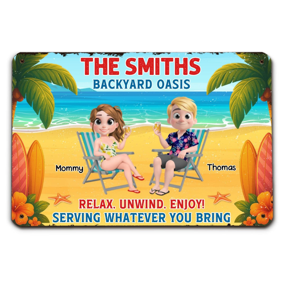 Custom Family Summer Backyard, Patio & Porch Decor • Welcome To Our Family Backyard Oasis - Personalized Metal Sign