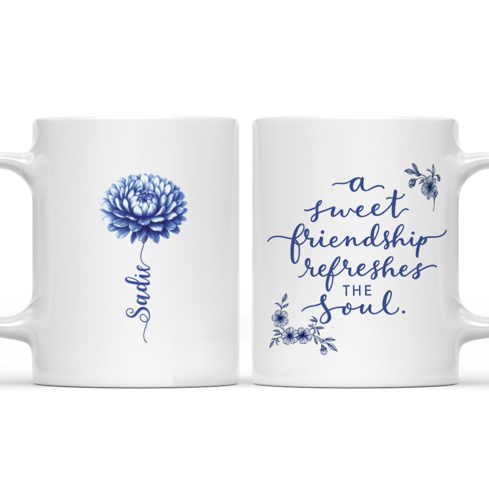Custom Best Friend, Christmas & Birthday Friendship Keepsake Gift • A Sweet Friendship Blue Toile - Personalized Coffee Mug