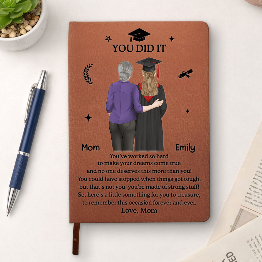 Graduation Journal Custom Name School Year For Daughter, Son • You Did It - Personalized Leather Journal