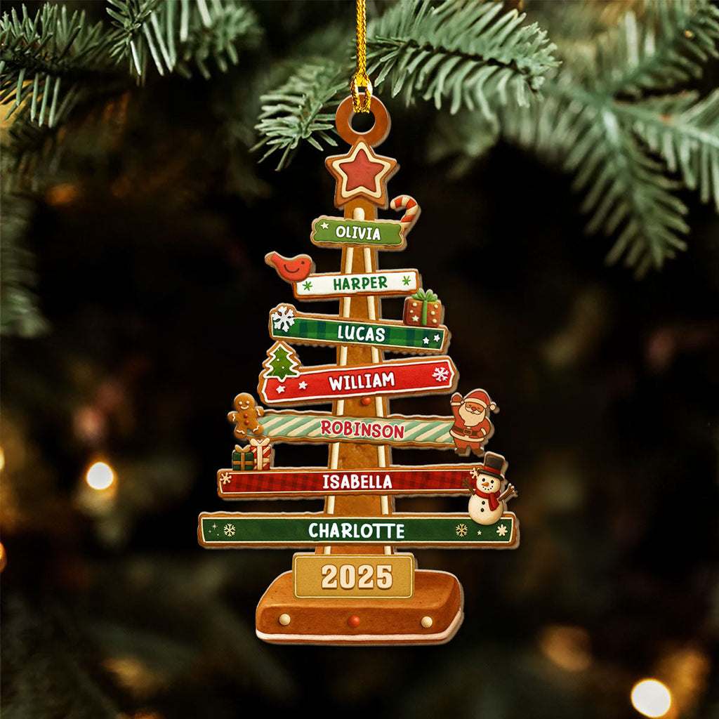 Custom Family Ornament, Christmas Gift for Family Members •  Gingerbread Christmas Tree - Personalized Wood Ornament