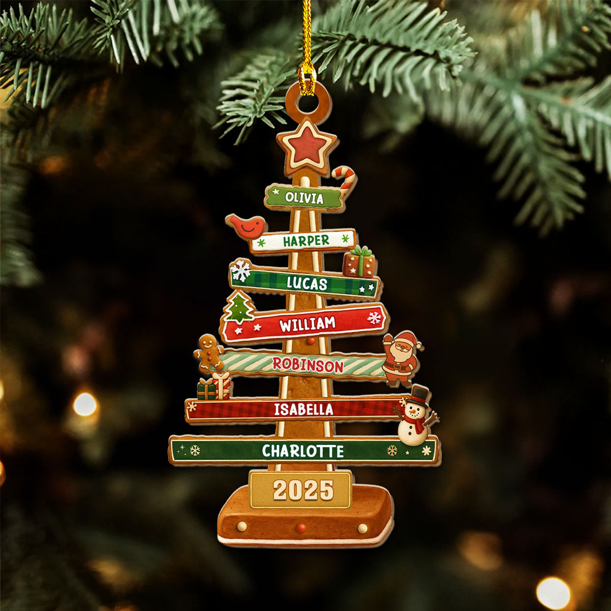 Custom Family Ornament, Christmas Gift for Family Members •  Gingerbread Christmas Tree - Personalized Wood Ornament