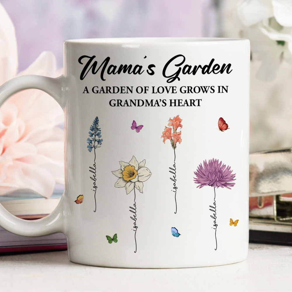 Custom Christmas & Birthday Gift For Grandma • Her Garden Grows With Love - Personalized Coffee Mug