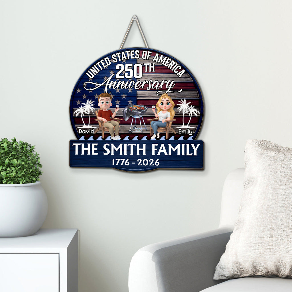 Custom Family Patriotic Hanging Decor, 4th of July • Patriotic Patio Vibes - Personalized Wood Sign