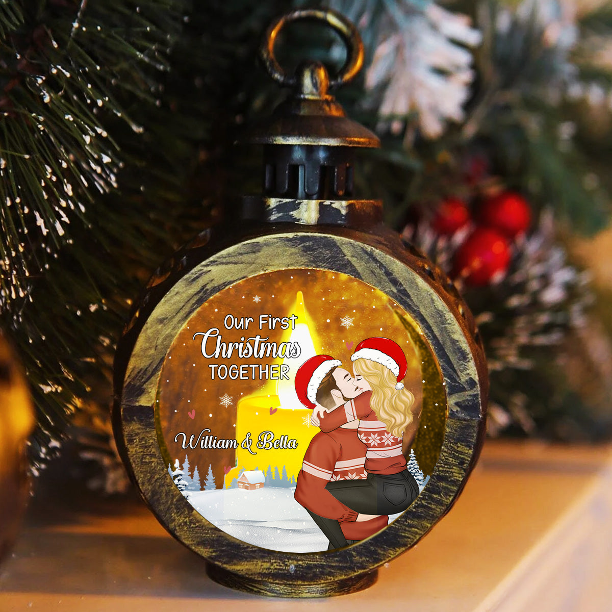 Custom Couple Christmas Anniversary Gifts, Holiday Decor • First Year Together - Personalized Christmas Lantern