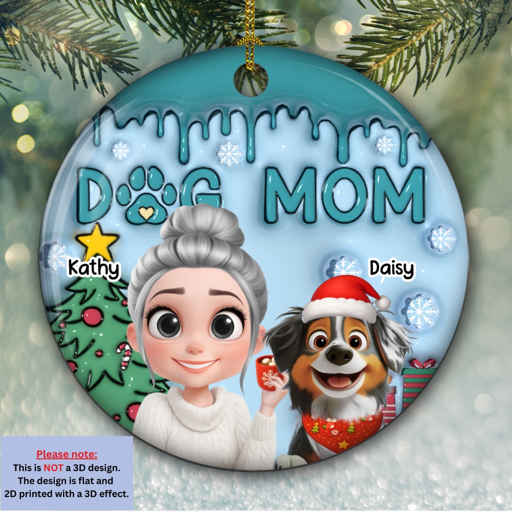Custom Keepsake Christmas Ornament •  Me And Lovely Dog - Personalized 3D Inflated Effect Ceramic Ornament