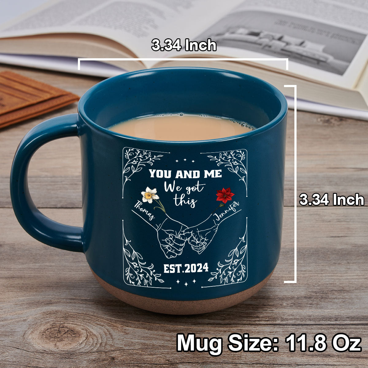 Custom Anniversary Keepsake Gifts For Couple • Birth Flower Hands In Hands - Personalized Pottery Mug