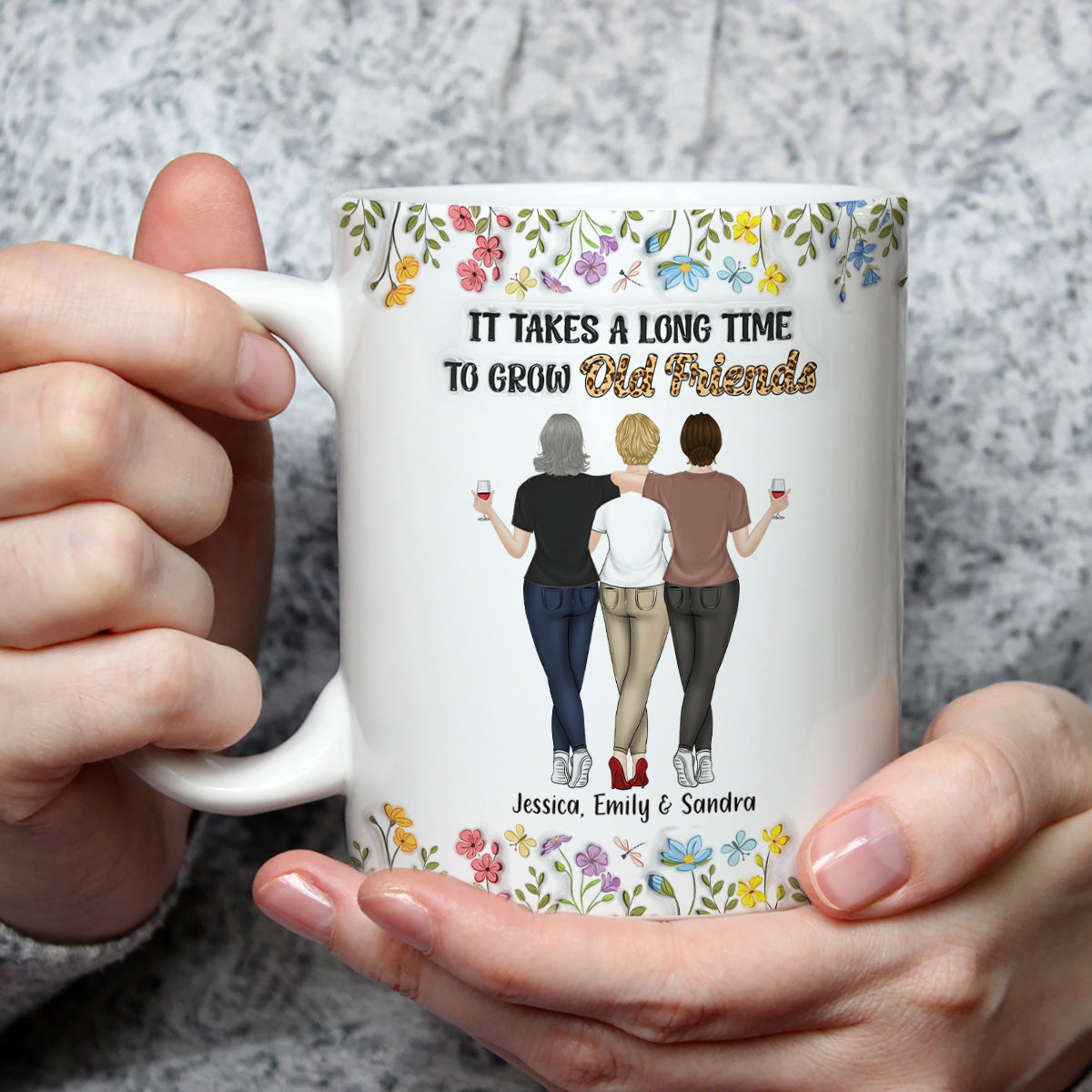 Custom Best Friend, Christmas & Birthday Friendship Keepsake Gift • It Takes Us A Long Time - Personalized 3D Inflated Effect Coffee Mug