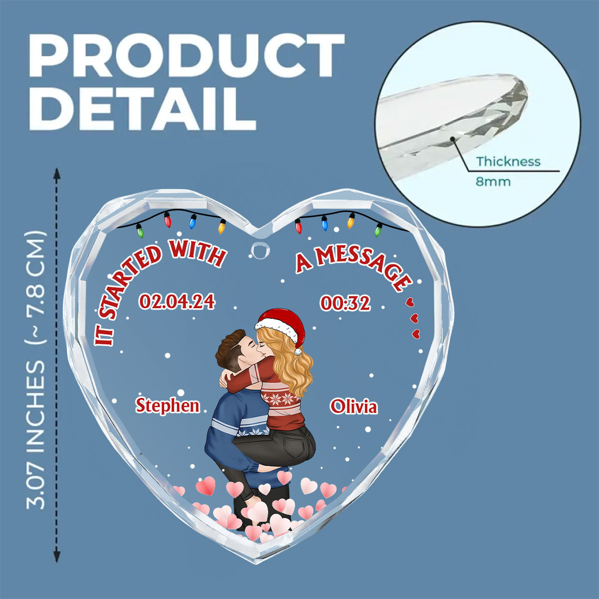 Custom Couple Christmas Ornament, Anniversary Gift •  Started With A Message - Personalized Glass Ornament