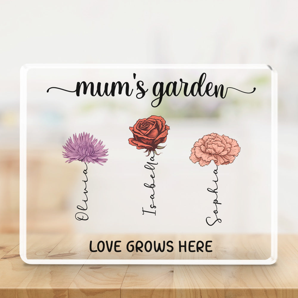 Custom Decor for Mom, Special Gift for Mother • Love Grows Here - Personalized Acrylic Plaque