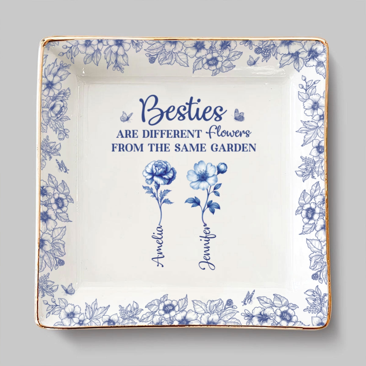 Custom Trinket Dish Gift for Friend, for Soul Sister • The Same Garden More Flowers Version - Personalized Jewelry Dish