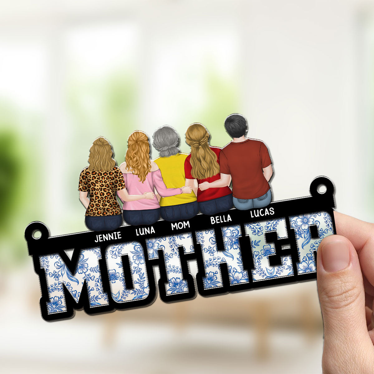 Custom Hanging Decor for Mom Daughter, Mother's Day Gifts • Mother And Daughter Sitting Together - Personalized Suncatcher