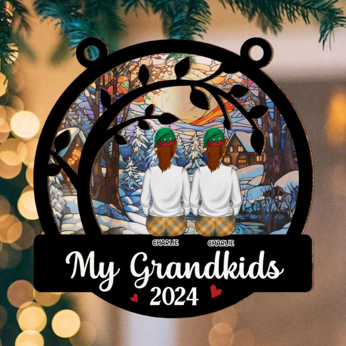 Custom Keepsake Christmas Ornament •  Cute Grandkids Christmas - Personalized Suncatcher Ornament