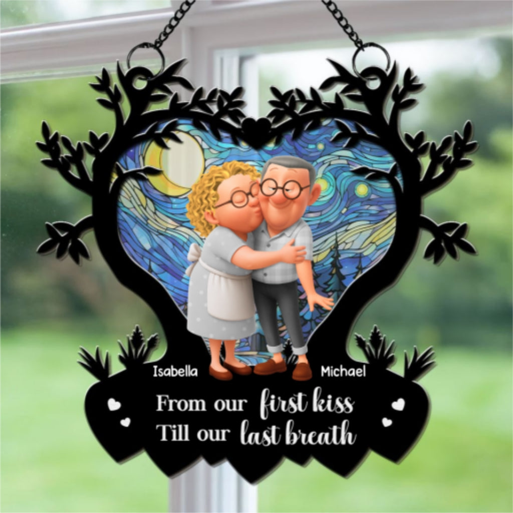 Custom Couple Hanging Decor, Anniversary Valentine's Day Gifts • Grow Old With You - Personalized Suncatcher